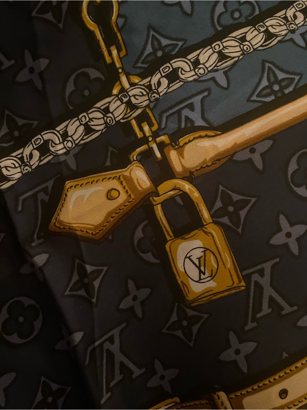 Louis Vuitton Blue Monogram Scarf with Gold Strap Details - Picture 5 of 7